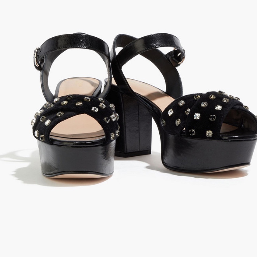 Red(V) Crystal-Embellished Velvet And Leather Platform Sandals Color: Black